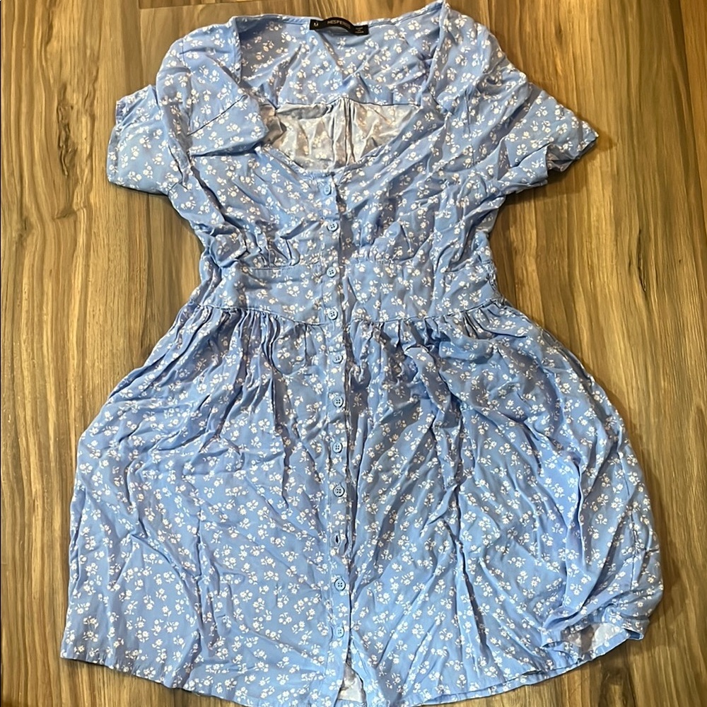 Blue Floral Button-Up Dress